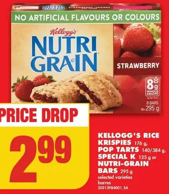 No Frills Kellogg's rice krispies, pop tarts, special k or nutri-grain bars offer