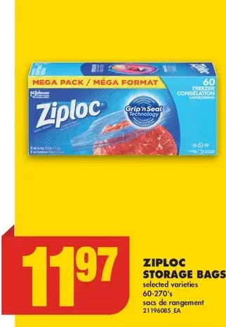 No Frills Ziploc storage bags offer