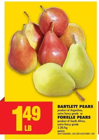 No Frills Bartlett pears or forelle pears offer