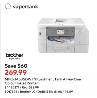 Staples Brother mfc-j4535dw inkvestment tank all-in-one colour inkjet printer offer