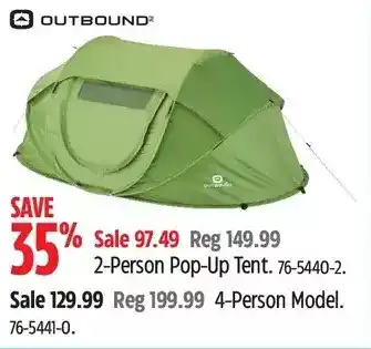 Canadian Tire Outbound 2-person pop-up tent | 4-person model offer