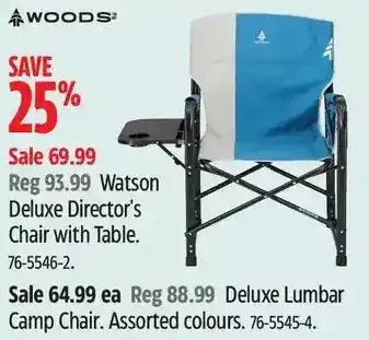 Canadian Tire Woods watson deluxe director's chair with table | deluxe lumbar camp chair offer