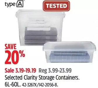 Canadian Tire Type a clarity storage containers offer