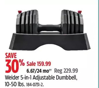 Canadian Tire Weider 5-in-1 adjustable dumbbell, 10-50 lbs offer