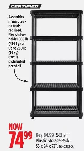 Canadian Tire Certified 5-shelf plastic storage rack, 36 x 24 x 72 offer