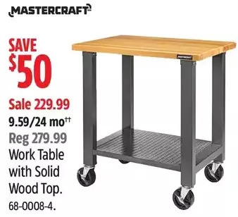 Canadian Tire Mastercraft work table with solid wood top offer