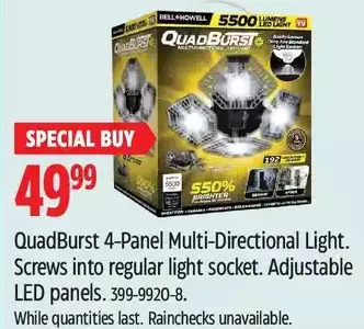Canadian Tire Quadburst 4-panel multi-directional light offer