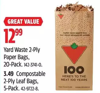Canadian Tire Yard waste 2-ply paper bags | compostable 2-ply leaf bags offer