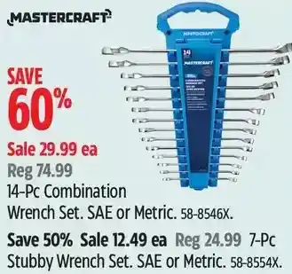 Canadian Tire Mastercraft 14-pc combination wrench set | 7-pc stubby wrench set offer
