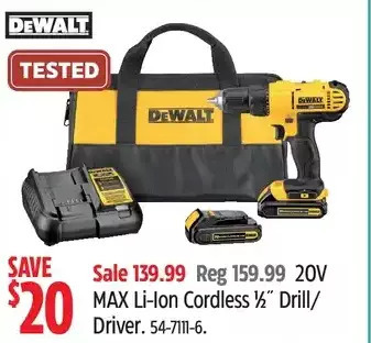 Canadian Tire Dewalt 20v max li-ion cordless 1/2 drill/driver offer