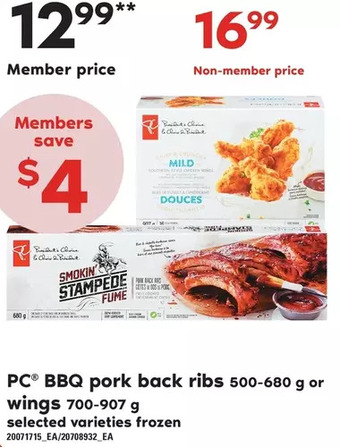 Loblaws Pc bbq pork back ribs or wings offer