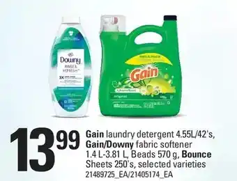 Loblaws Gain laundry detergent, gain/downy fabric softener, beads, bounce sheets offer