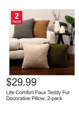 Costco Life Comfort Faux Teddy Fur Decorative Pillow, 2-pack offer