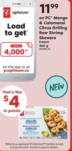 Loblaws Pc mango & calamansi citrus grilling raw shrimp skewers offer