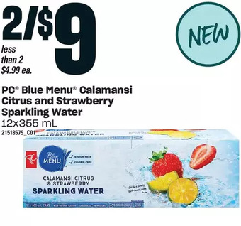 Loblaws Pc blue menu calamansi citrus and strawberry sparkling water offer