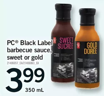 Fortinos Pc black label barbecue sauce, sweet or gold offer