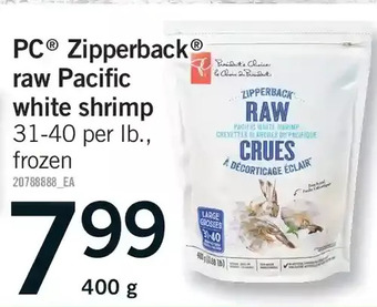 Fortinos Pc zipperback raw pacific white shrimp offer