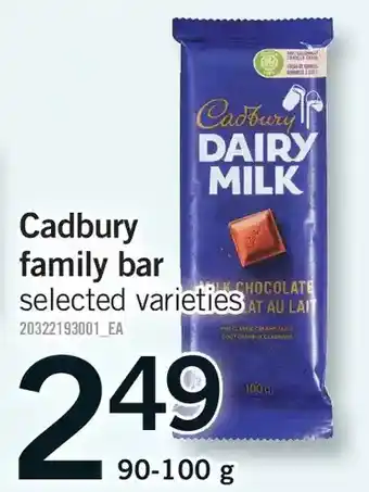 Fortinos Cadbury family bar offer