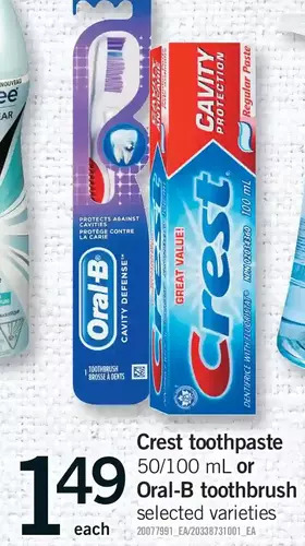 Fortinos Crest toothpaste or oral-b toothbrush offer