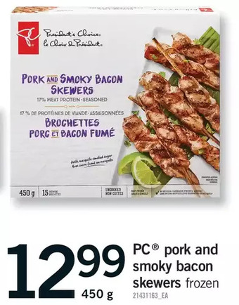 Fortinos Pc pork and smoky bacon skewers offer