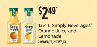 Fortinos Simply beverages orange juice and lemonade offer