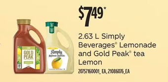 Fortinos Simply beverages lemonade and gold peak tea offer