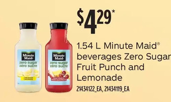 Fortinos Minute maid beverages zero sugar fruit punch and lemonade offer