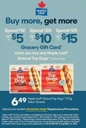 Fortinos Maple leaf natural top dogs offer