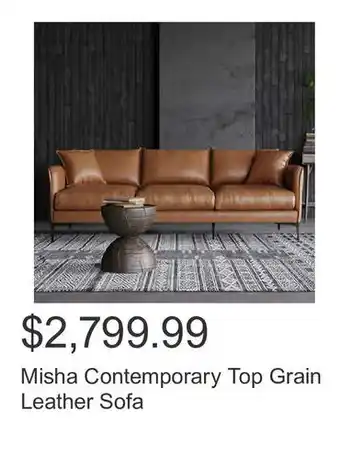 Costco Misha Contemporary Top Grain Leather Sofa offer