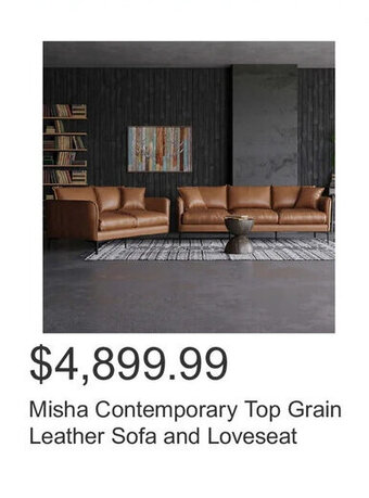 Costco Misha Contemporary Top Grain Leather Sofa and Loveseat offer