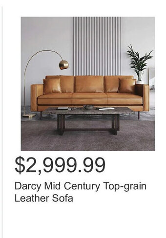 Costco Darcy Mid Century Top-grain Leather Sofa offer
