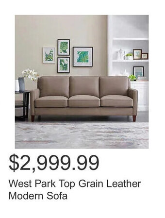 Costco West Park Top Grain Leather Modern Sofa offer