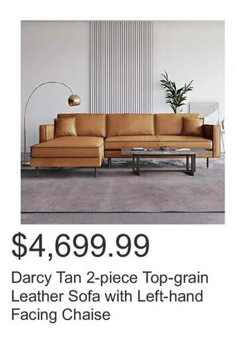 Costco Darcy Tan 2-piece Top-grain Leather Sofa with Left-hand Facing Chaise offer