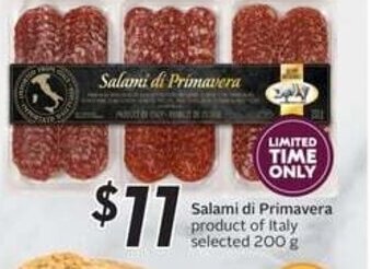 Sobeys Salami di Primavera product of Italy selected 200 g offer