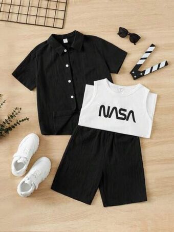 SheIn Shein boys letter graphic tank top & shorts & shirt offer