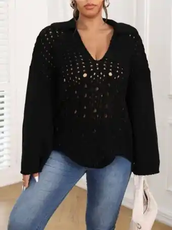 SheIn Plus open knit drop shoulder sweater offer