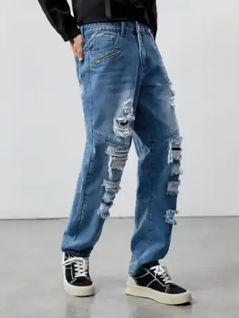 SheIn Romwe guys slant pocket ripped jeans offer