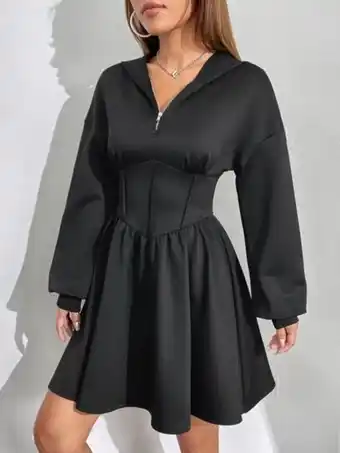 SheIn Shein ezwear drop shoulder half zip hoodie dress offer