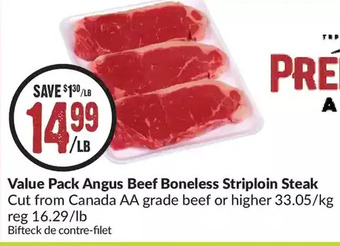 FreshCo Value pack angus beef boneless striploin steak offer