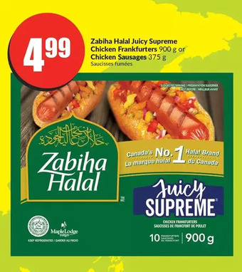 FreshCo Zabiha halal juicy supreme chicken frankfurters or chicken sausages offer