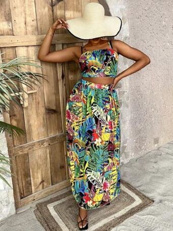SheIn Shein sxy plus tropical print cami top & skirt offer
