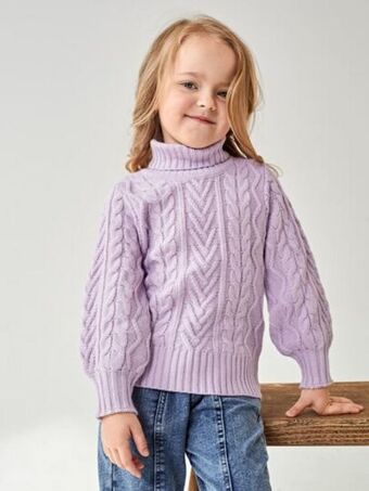 SheIn Shein toddler girls funnel neck cable knit sweater offer
