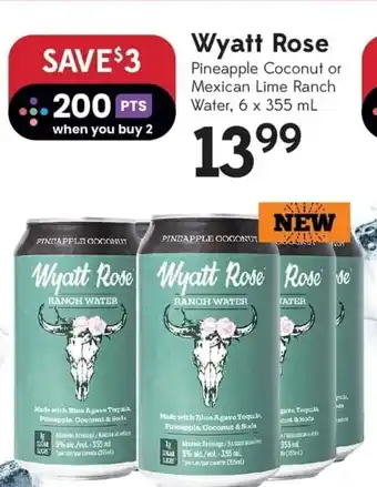 Sobeys Wyatt Rose Pineapple Coconut or Mexican Lime Ranch Water, 6 x 355 mL offer