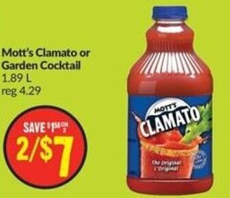 FreshCo Mott's Clamato or Garden Cocktail 1.89 L offer