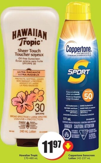 FreshCo Hawaiian Tropic 170-480 mL, Coppertone Sunscreen Lotion 142-237 mL offer
