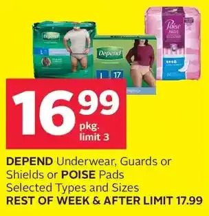 Rexall Depend underwear, guards or shields or poise pads offer
