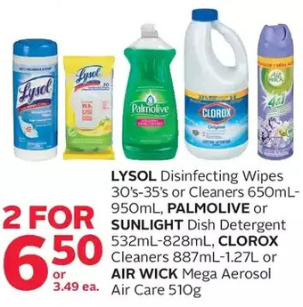 Rexall Lysol disinfecting wipes or cleaners, palmolive or sunlight dish detergent, clorox cleaners or air wick mega aerosol air care offer