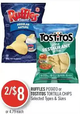 Shoppers Drug Mart Ruffles potato or tostitos tortilla chips offer