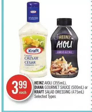 Shoppers Drug Mart Heinz aioli, diana gourmet sauce or kraft salad dressing offer