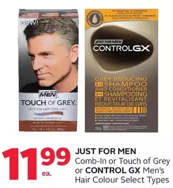 Rexall Just for men comb-in or touch of grey or control gx men's hair colour offer